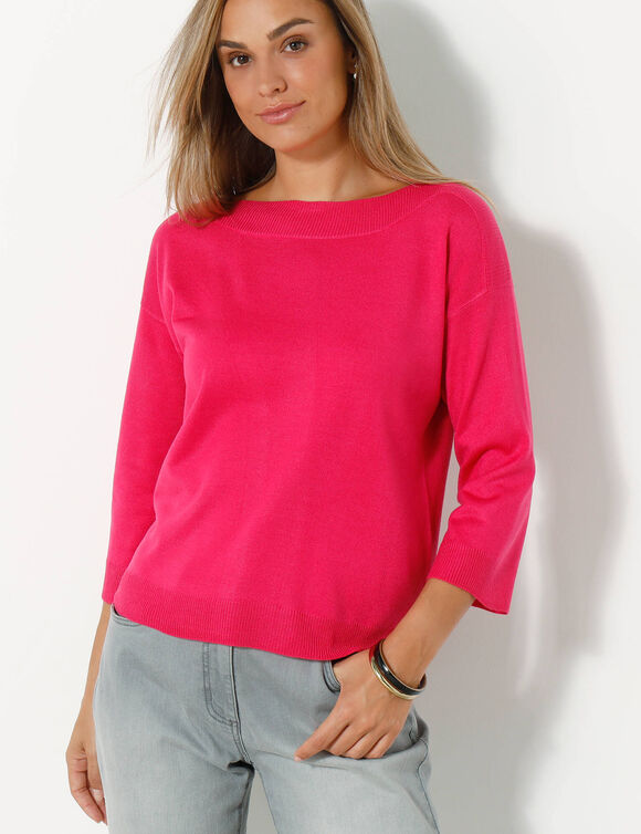 Pull col bateau manches 3/4, toucher doux (rose fuchsia) Pull col bateau manches 3/4, toucher doux (rose fuchsia)